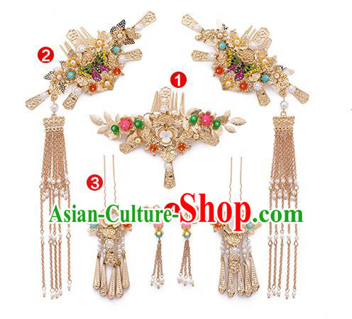 Chinese Handmade Classical Hair Accessories Ancient Bride Hair Combs Tassel Hairpins for Women