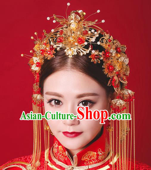 Chinese Handmade Classical Hair Accessories Ancient Xiuhe Suit Hair Clasp Tassel Hairpins for Women