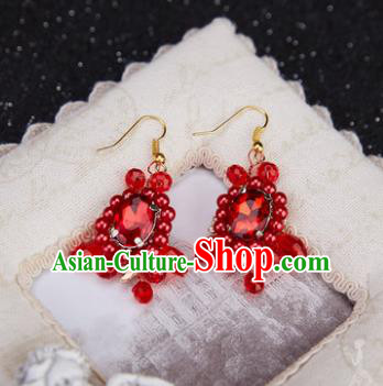 Handmade Classical Wedding Accessories Eardrop Bride Red Crystal Earrings for Women