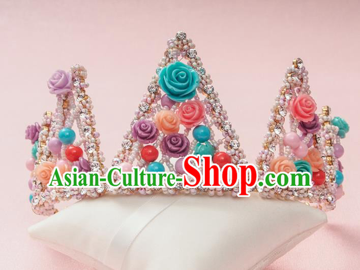 Handmade Classical Hair Accessories Baroque Colorful Royal Crown Headwear for Women