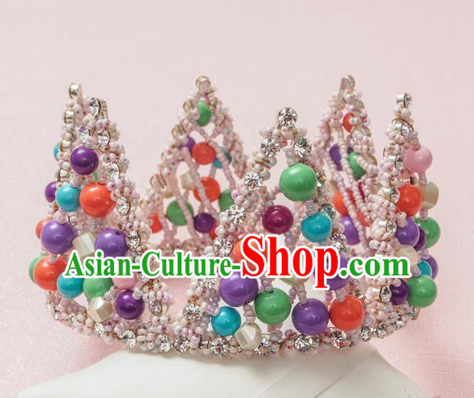 Handmade Classical Hair Accessories Baroque Colorful Beads Round Royal Crown Headwear for Women