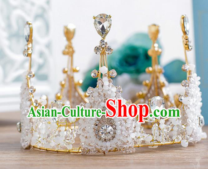 Handmade Classical Hair Accessories Baroque Queen Crystal Round Royal Crown Headwear for Women