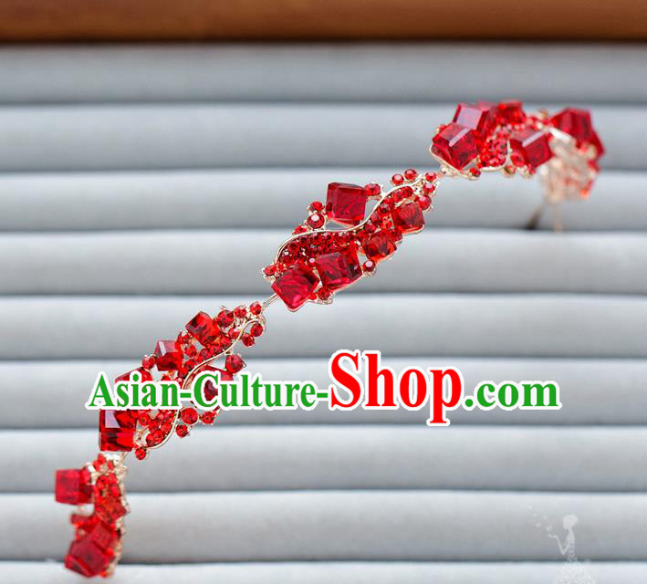 Handmade Classical Wedding Hair Accessories Bride Red Crystal Hair Clasp Headwear for Women