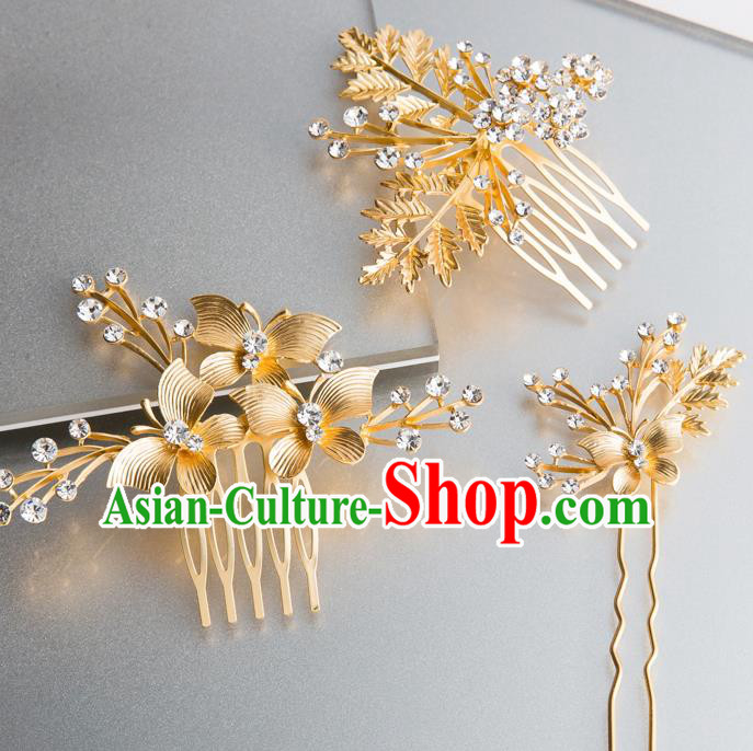 Handmade Classical Wedding Hair Accessories Bride Golden Hair Comb Hairpins Headwear for Women