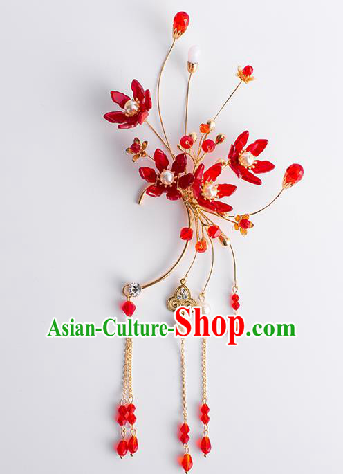 Handmade Classical Wedding Accessories Earrings Baroque Bride Red Beads Tassel Ear Pendant for Women