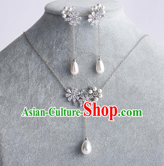 Handmade Classical Wedding Accessories Baroque Zircon Pearls Necklace and Earrings for Women