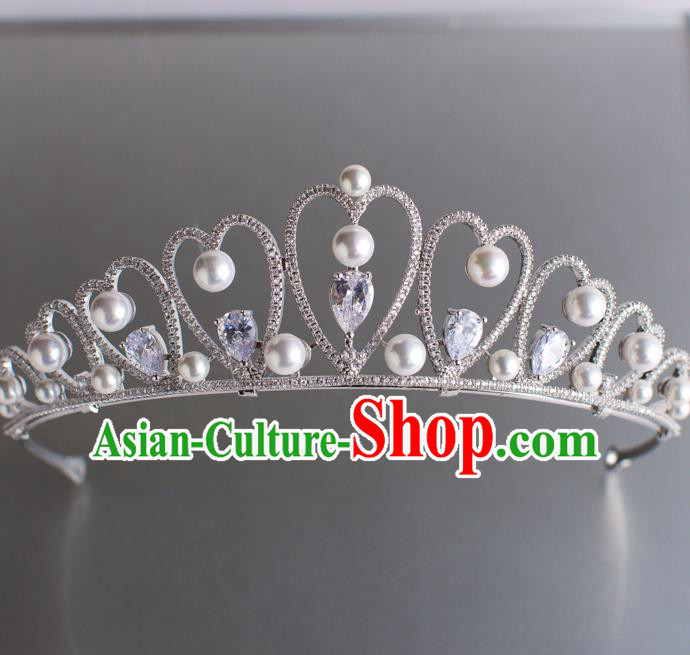 Handmade Classical Hair Accessories Baroque Bride Pearls Royal Crown Crystal Hair Coronet Headwear for Women