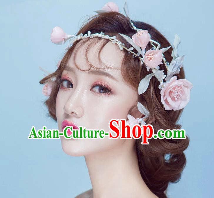 Handmade Classical Wedding Hair Accessories Bride Pink Flowers Hair Clasp Headwear for Women