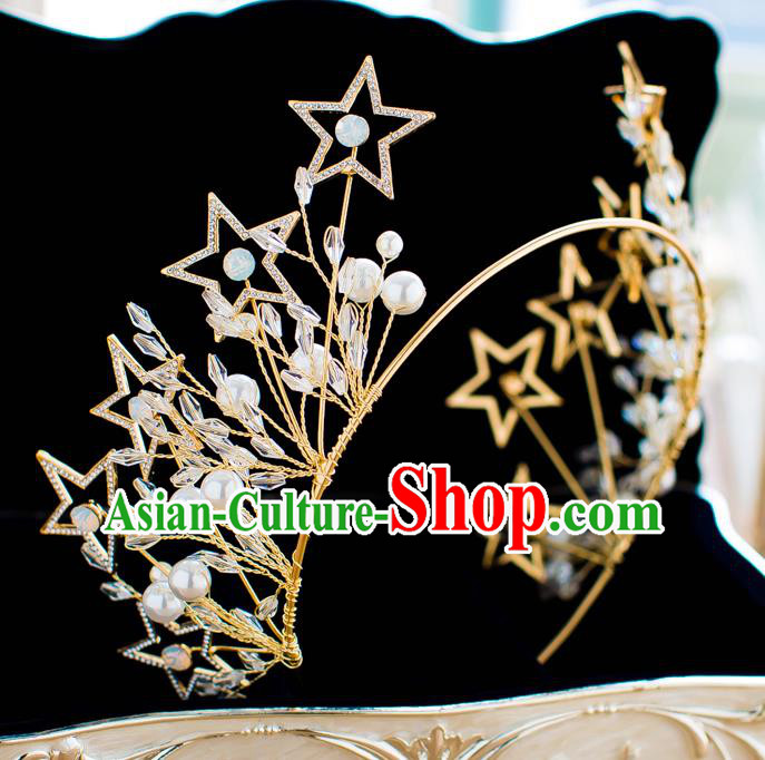 Handmade Classical Hair Accessories Baroque Bride Crystal Stars Golden Royal Crown Headwear for Women