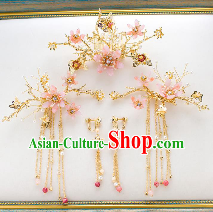 Chinese Handmade Classical Hair Accessories Wedding Bride Tassel Hairpins Complete Set