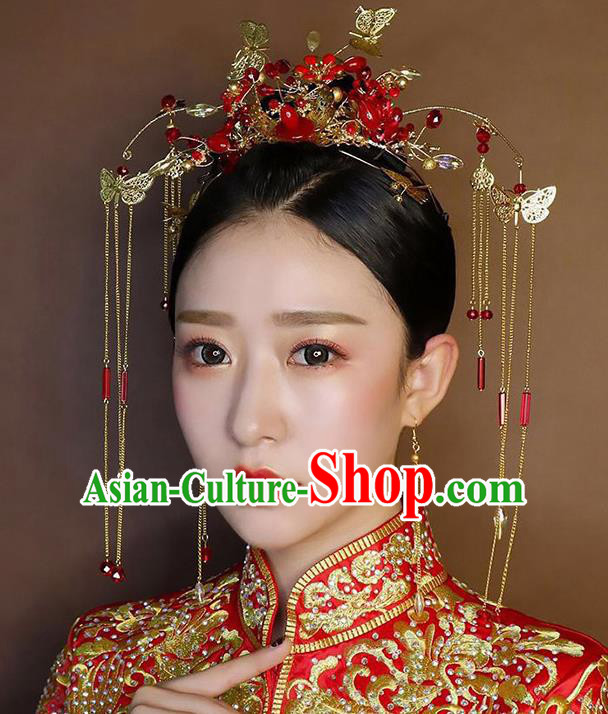 Chinese Handmade Classical Hair Accessories Wedding Butterfly Phoenix Coronet Hairpins Complete Set