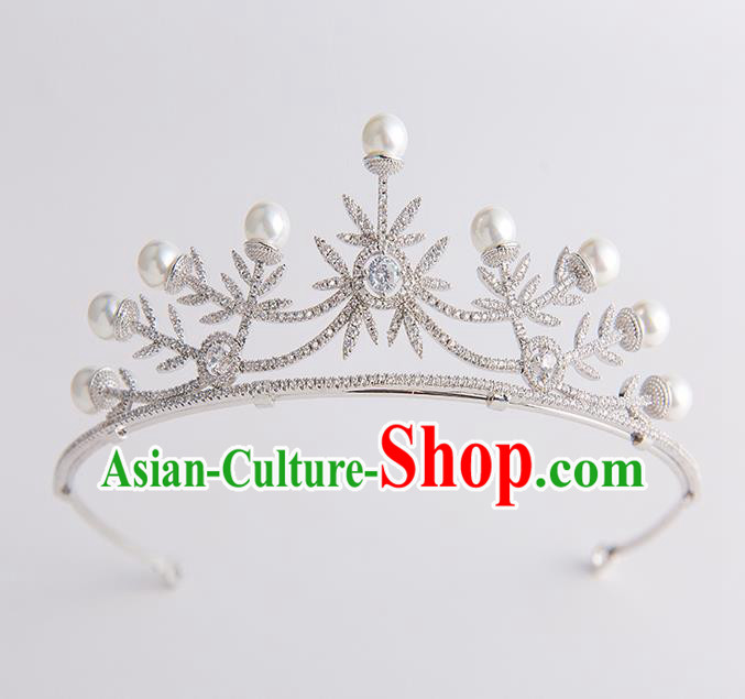 Handmade Classical Hair Accessories Baroque Bride Pearls Crystal Royal Crown Headwear for Women