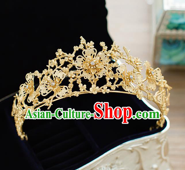 Handmade Classical Hair Accessories Baroque Bride Golden Flowers Royal Crown Headwear for Women