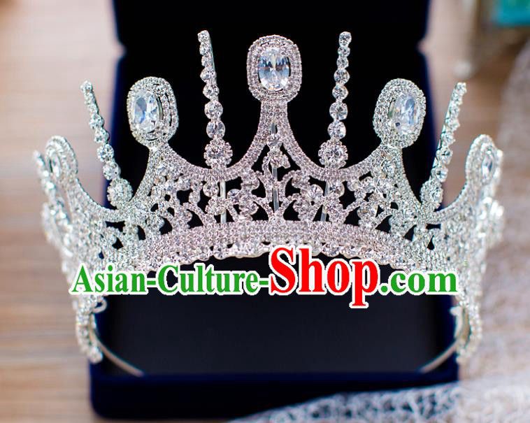 Handmade Classical Hair Accessories Baroque Bride Crystal Zircon Royal Crown Headwear for Women