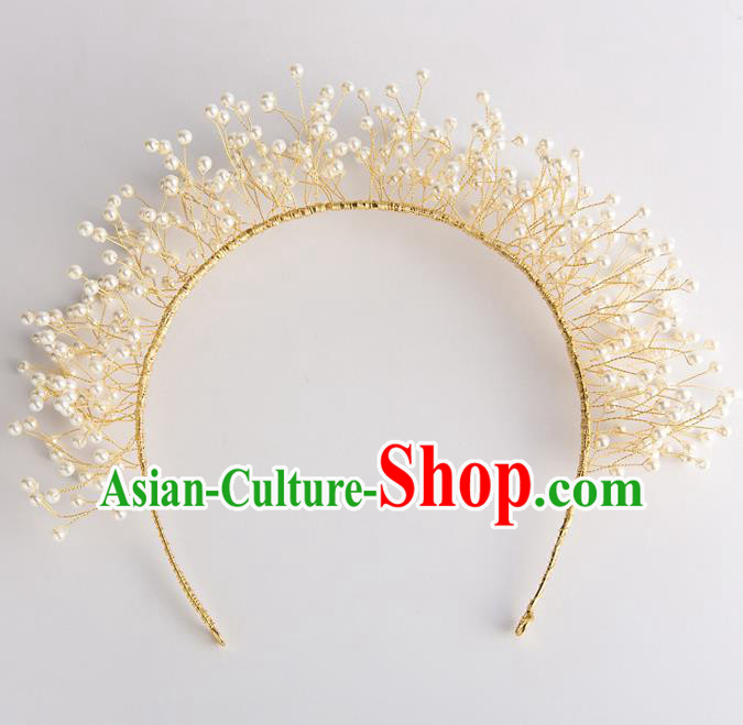 Handmade Classical Wedding Hair Accessories Bride Golden Pearls Hair Clasp Headwear for Women