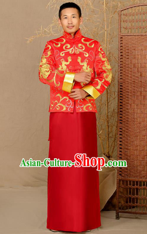 Ancient Chinese Wedding Costume Ancient Groom Toast Clothing Mandarin Jacket for Men