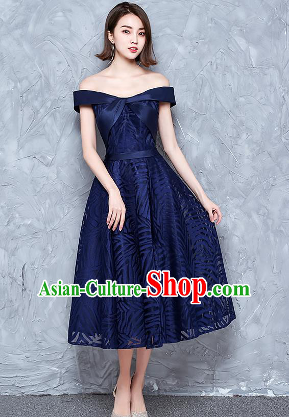 Top Grade Modern Dance Chorus Costume Compere Royalblue Bubble Dress for Women