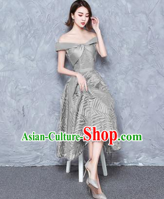 Top Grade Modern Dance Chorus Costume Grey Full Dress Compere Bubble Dress for Women