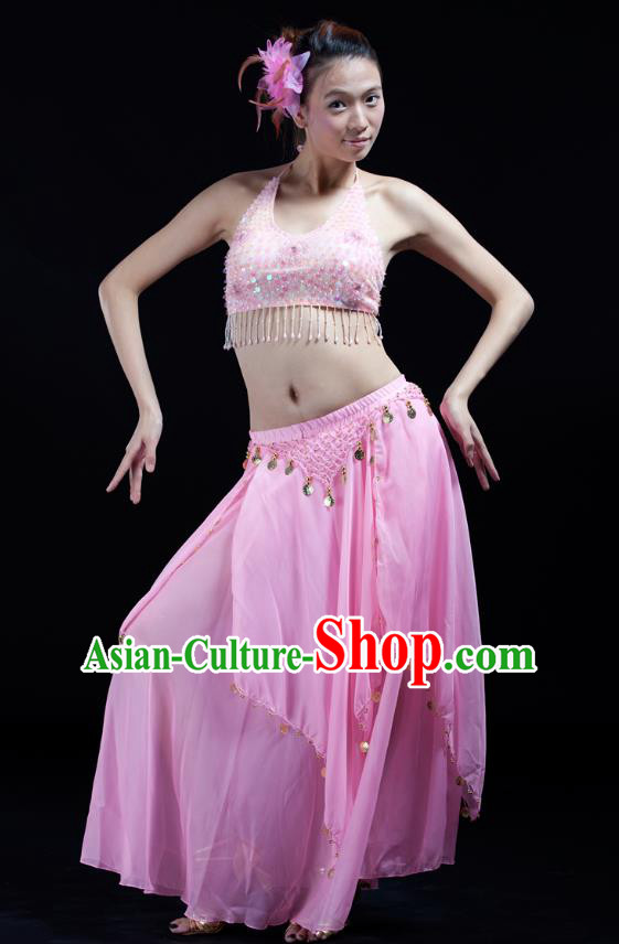 Indian Bollywood Belly Dance Pink Tassel Dress Clothing Asian India Oriental Dance Costume for Women