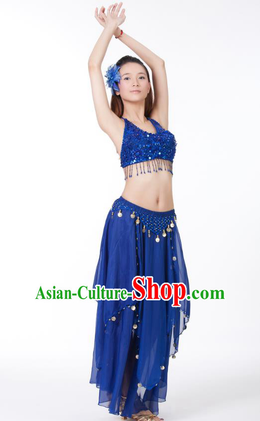 Indian Bollywood Belly Dance Deep Blue Tassel Dress Clothing Asian India Oriental Dance Costume for Women