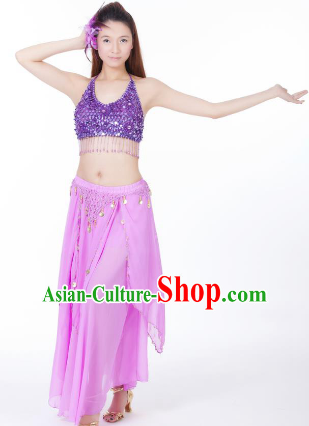 Indian Bollywood Belly Dance Lilac Tassel Dress Clothing Asian India Oriental Dance Costume for Women