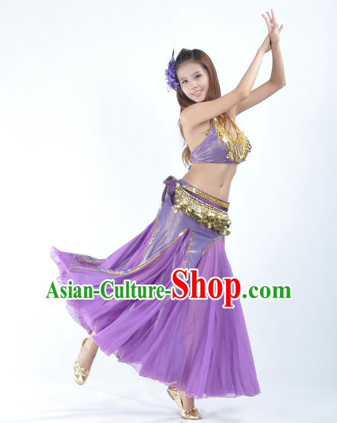 Traditional Indian Bollywood Belly Dance Purple Dress Asian India Oriental Dance Costume for Women