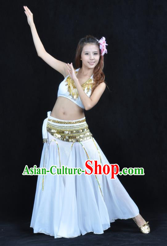 Traditional Indian Bollywood Belly Dance White Dress Asian India Oriental Dance Costume for Women
