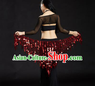 Indian Belly Dance Red Sequin Waist Scarf Waistband India Raks Sharki Belts for Women