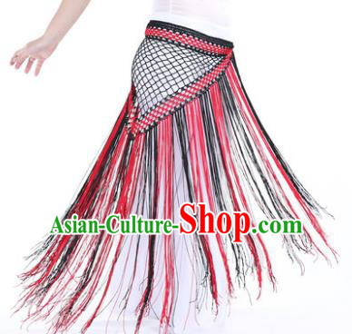 Indian Belly Dance Black and Red Tassel Waist Scarf Waistband India Raks Sharki Belts for Women