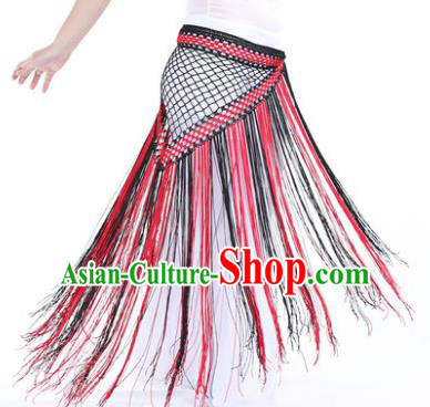 Indian Belly Dance Black and Red Tassel Waist Scarf Waistband India Raks Sharki Belts for Women