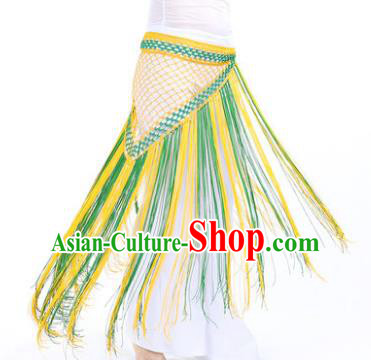 Indian Belly Dance Yellow and Green Tassel Waist Scarf Waistband India Raks Sharki Belts for Women