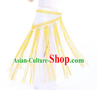 Indian Belly Dance White and Yellow Tassel Waist Scarf Waistband India Raks Sharki Belts for Women