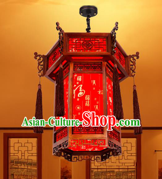 Traditional Chinese New Year Red Palace Lanterns Wood Hanging Lantern Ancient Ceiling Lamp