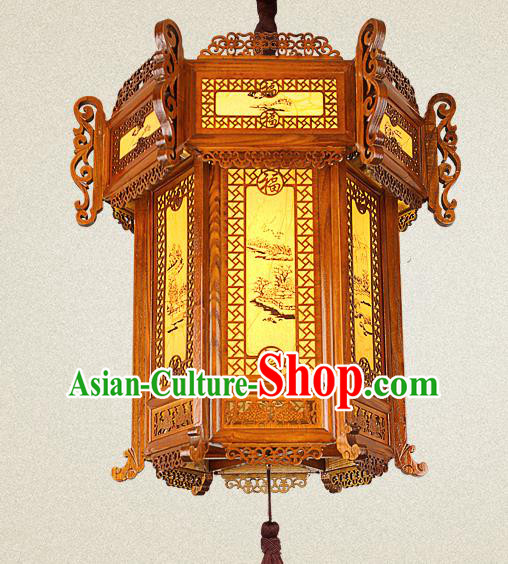 Traditional Chinese Painted Palace Lanterns Wood Carving Hanging Lantern Ancient Ceiling Lamp