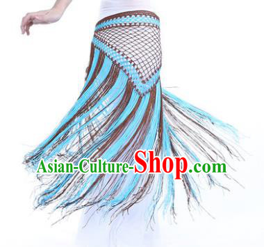 Indian Belly Dance Blue and Brown Tassel Waist Scarf Waistband India Raks Sharki Belts for Women