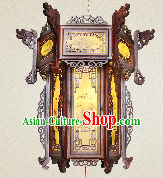 Traditional Chinese Dragon Head Palace Lanterns Handmade Wood Hanging Lantern Ancient Ceiling Lamp
