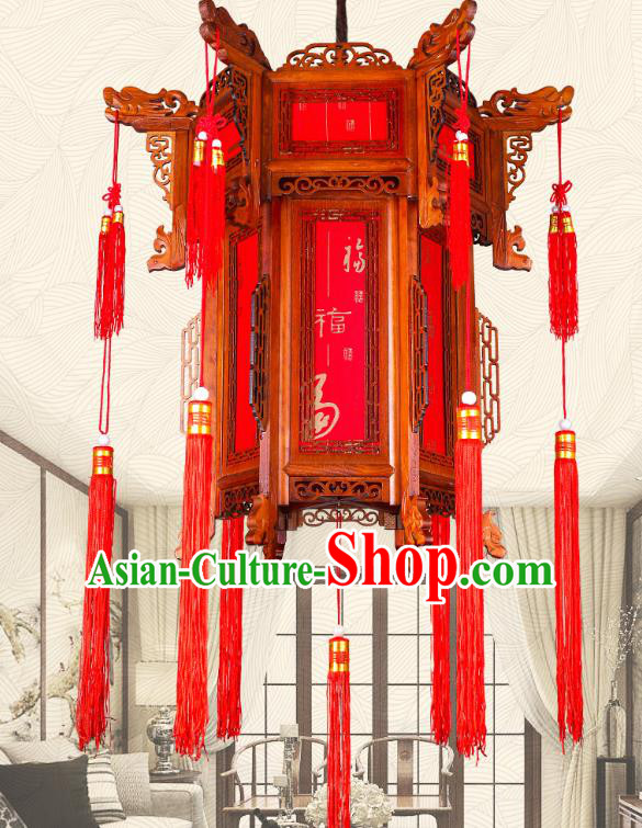 Traditional Chinese Red Palace Lanterns Handmade Wood Hanging Lantern Ancient Ceiling Lamp