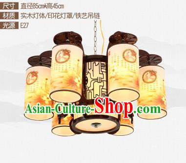 Traditional Chinese Printing Six-lights Ceiling Palace Lanterns Handmade Wood Lantern Ancient Lamp