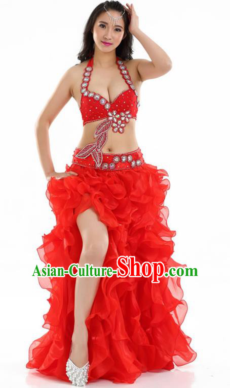 Indian National Belly Dance Red Dress India Bollywood Oriental Dance Costume for Women