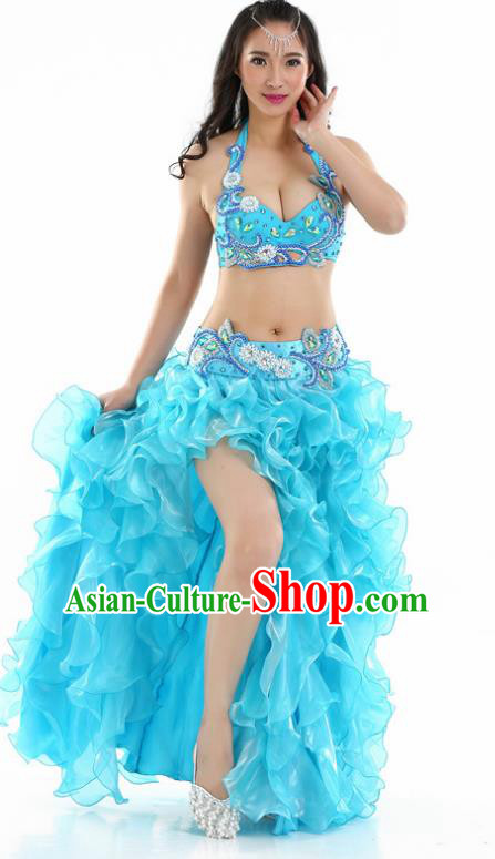 Indian National Belly Dance Blue Dress India Bollywood Oriental Dance Costume for Women
