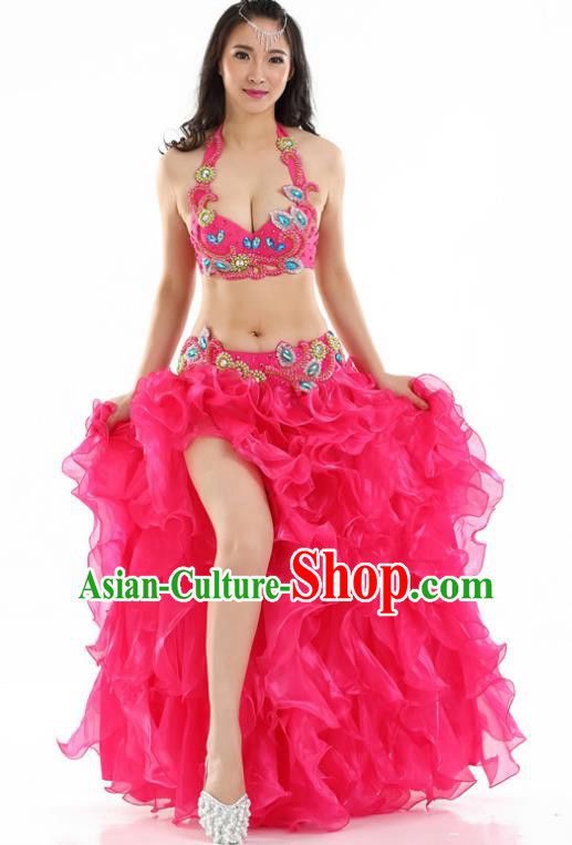 Indian National Belly Dance Rosy Dress India Bollywood Oriental Dance Costume for Women