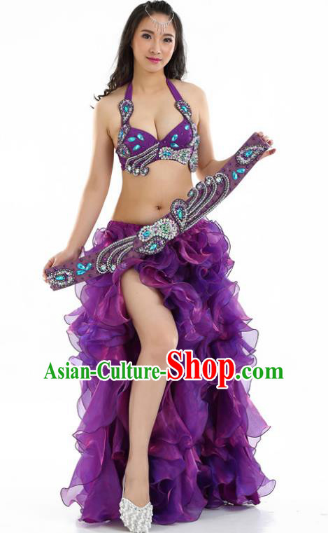 Indian National Belly Dance Purple Sequenced Dress India Bollywood Oriental Dance Costume for Women