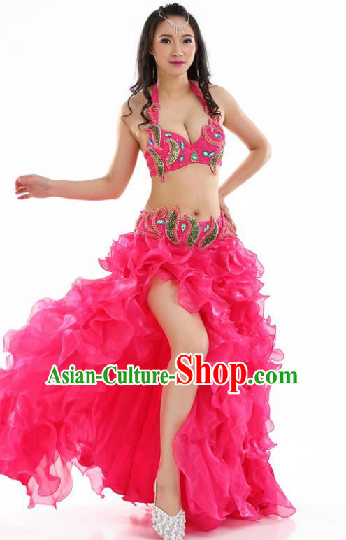 Indian National Belly Dance Rosy Sequenced Dress India Bollywood Oriental Dance Costume for Women