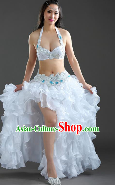 Indian National Belly Dance White Sequenced Dress India Bollywood Oriental Dance Costume for Women