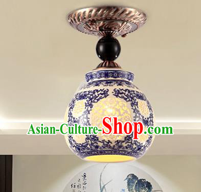 Traditional Chinese Ceiling Palace Lanterns Handmade Blue and White Porcelain Lantern Ancient Porch Lamp