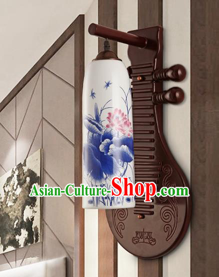 Traditional Chinese Palace Lanterns Handmade Printing Lotus Porcelain Wall Lantern Ancient Lamp