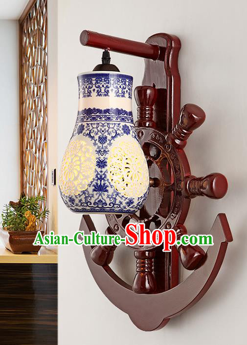 Traditional Chinese Palace Lanterns Handmade Blue Porcelain Wall Lantern Ancient Lamp