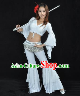 Indian National Belly Dance Mandarin Sleeve Clothing India Oriental Dance White Costume for Women