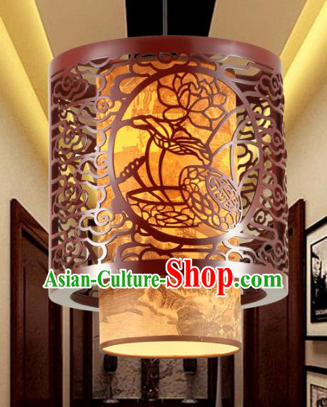 Traditional Chinese Palace Hanging Lanterns Handmade Wood Carving Lotus Lantern Ancient Ceiling Lamp