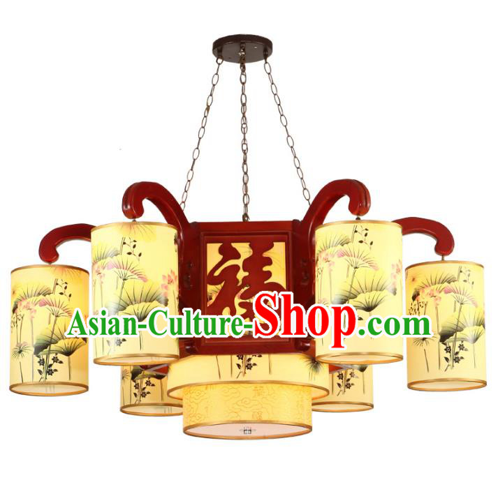 Traditional Chinese Palace Hanging Lanterns Handmade Painted Lotus Lantern Ancient Ceiling Lamp